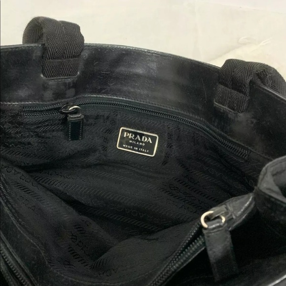Vintage Prada Black Nylon Triangle Logo Tote Bag Authentic GUC - Picture 3 of 9